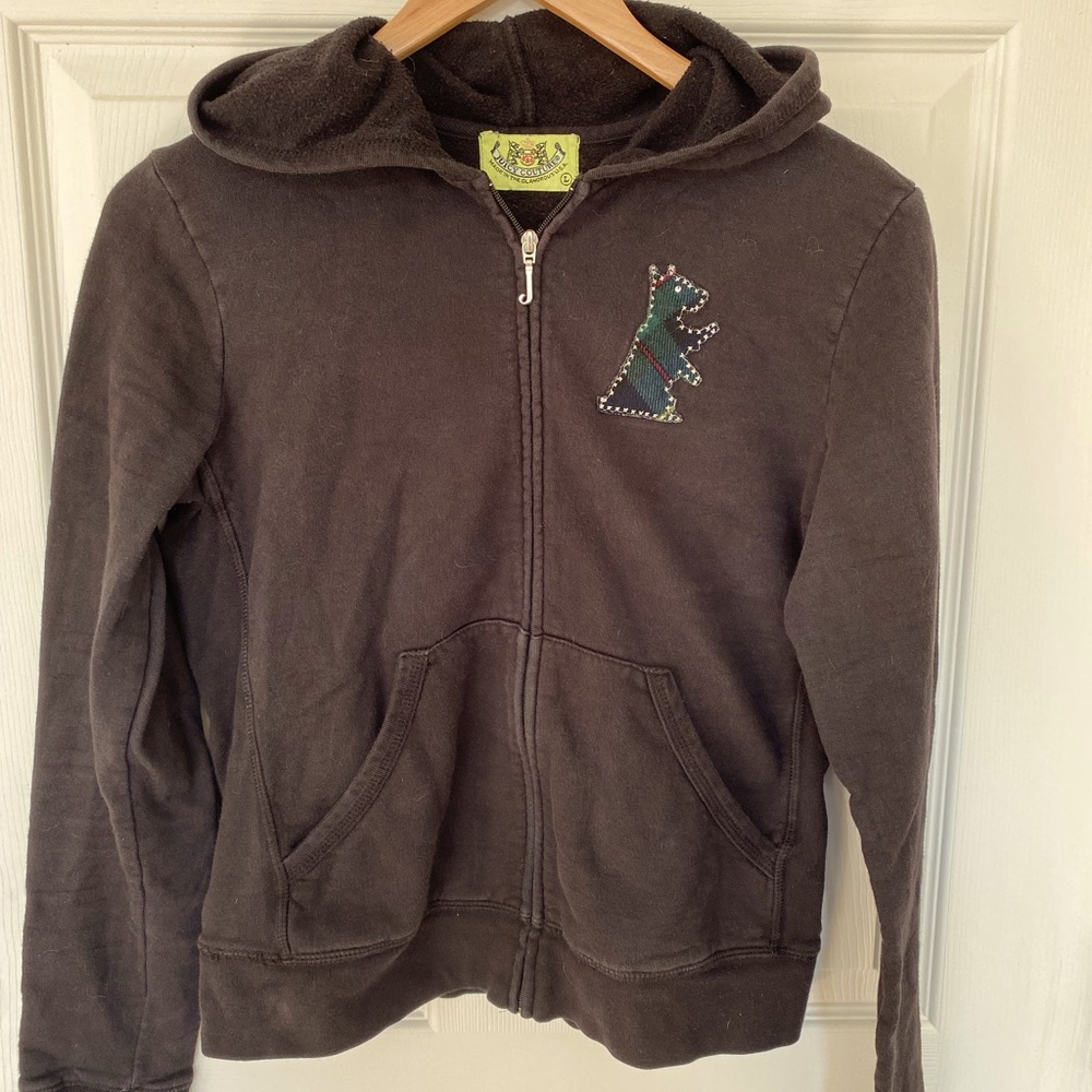Juicy Couture Brown Zip-Up Hoodie with Studded Dog Patch